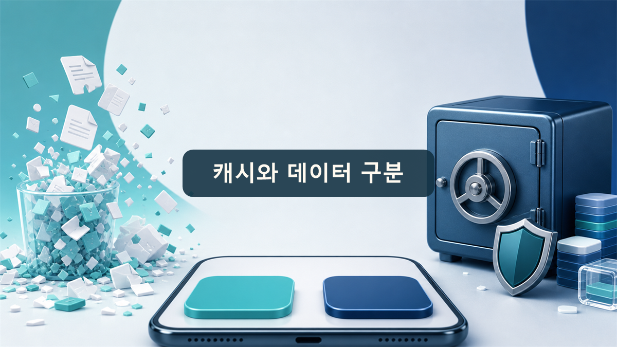 앱 캐시와 저장된 데이터의 차이를 표현한 일러스트
