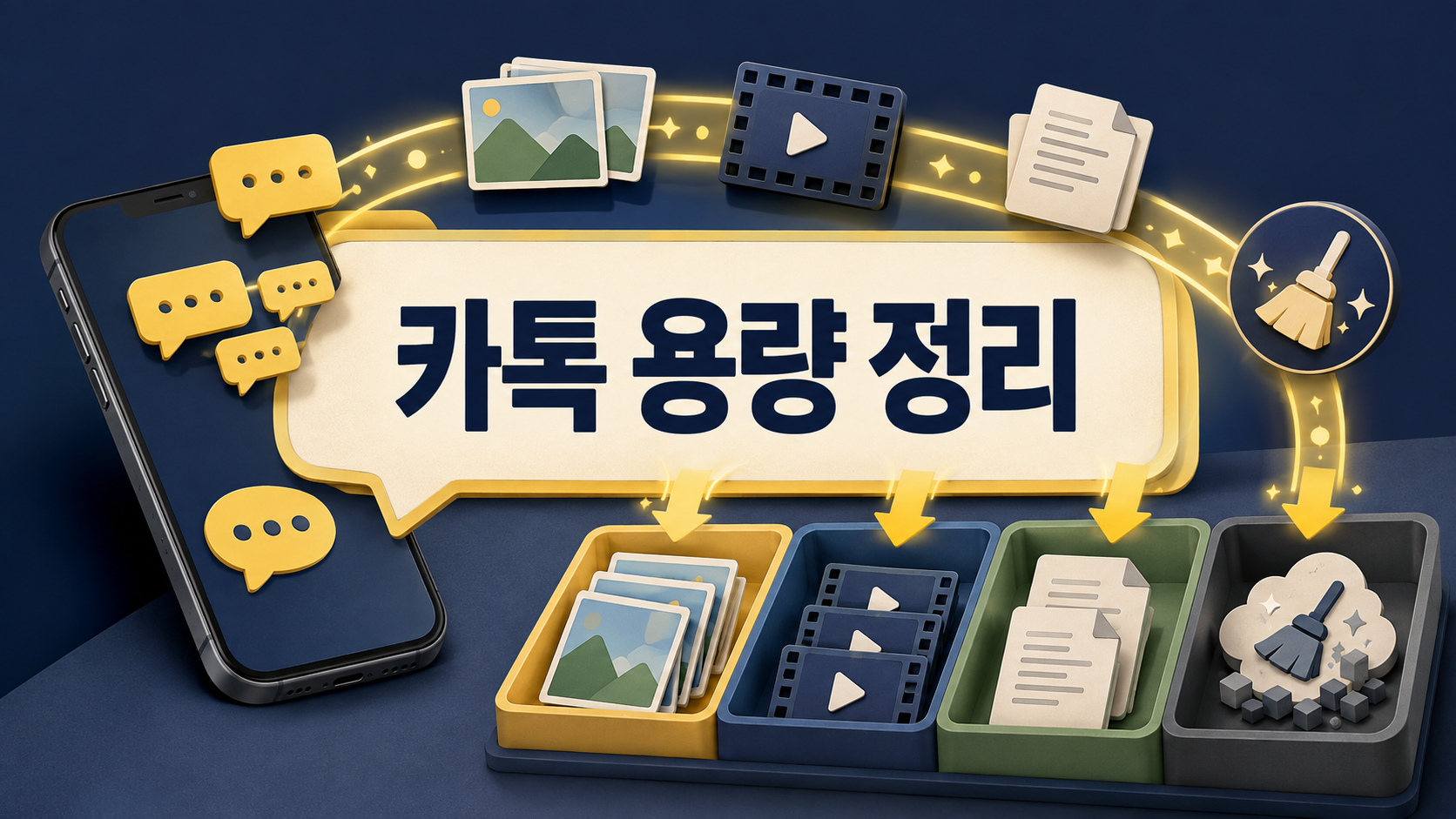 카카오톡 사진 파일 캐시를 나눠 저장공간을 정리하는 스마트폰 화면