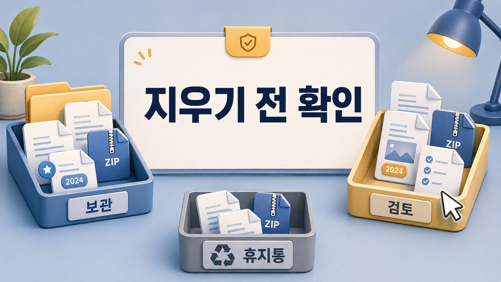 오래된 PC 파일을 보관 검토 삭제로 나누는 그림