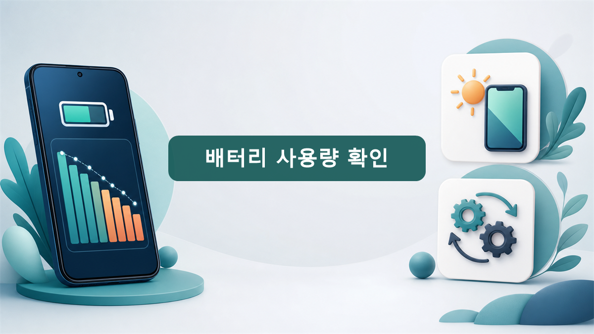휴대폰의 앱별 배터리 사용량과 백그라운드 활동을 살펴보는 일러스트
