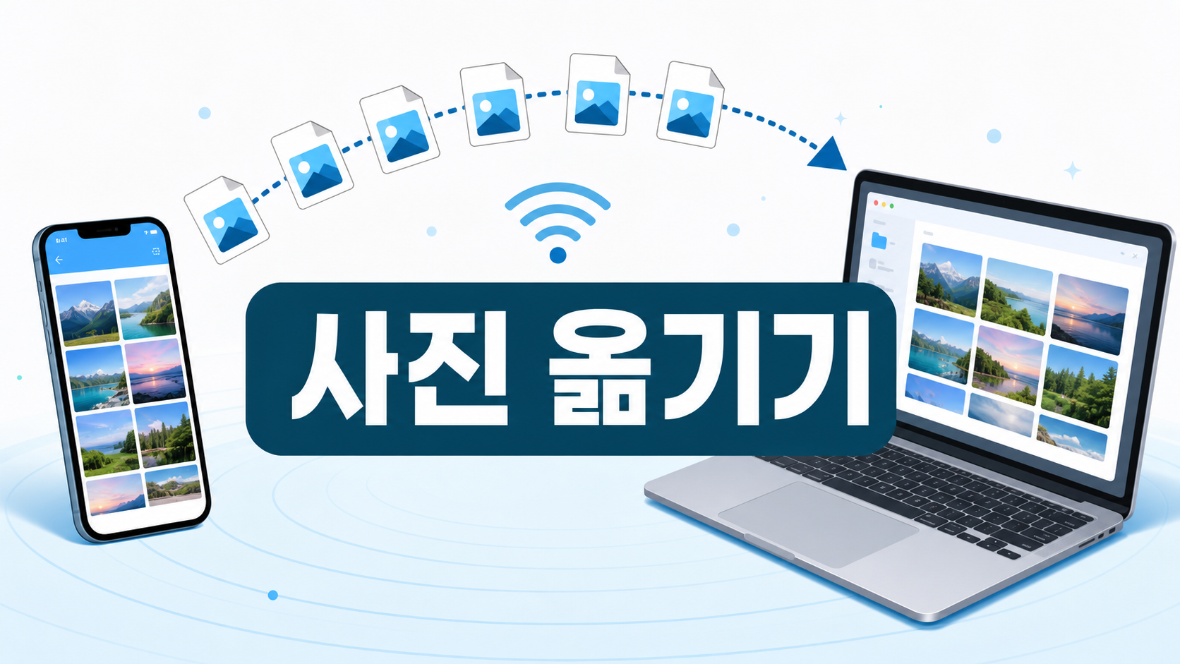 스마트폰 사진을 컴퓨터로 옮기는 방법을 나타낸 대표 이미지