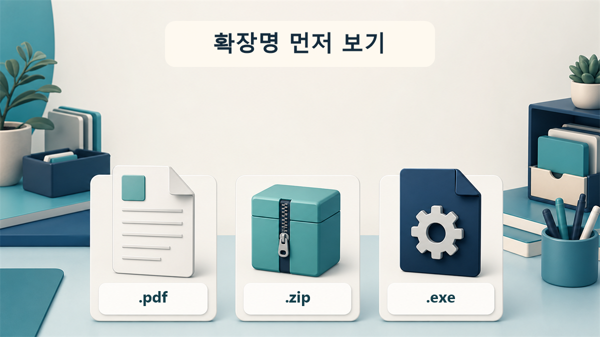 PDF와 ZIP 및 실행 파일의 확장명을 구분하는 모습을 표현한 일러스트